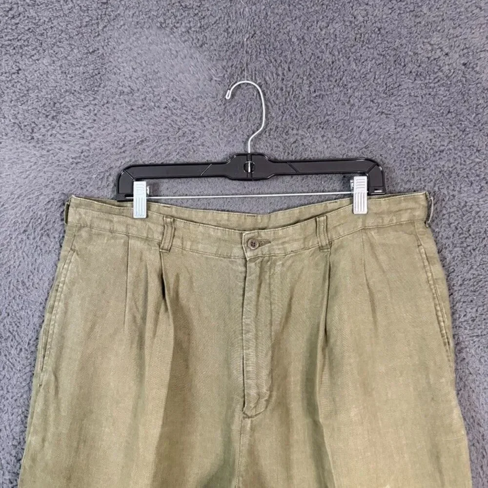 Vtg Brooks Brothers Pants Mens 38x30 (Fits 36x28) Green Linen Pleated Classic